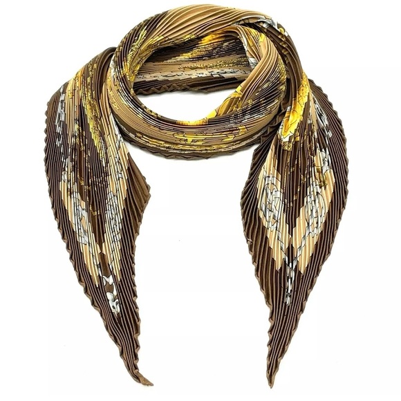 Authentic Hermes Pleated Cliquetis Kachi Sword Pattern Silk Scarf Box - Picture 9 of 17